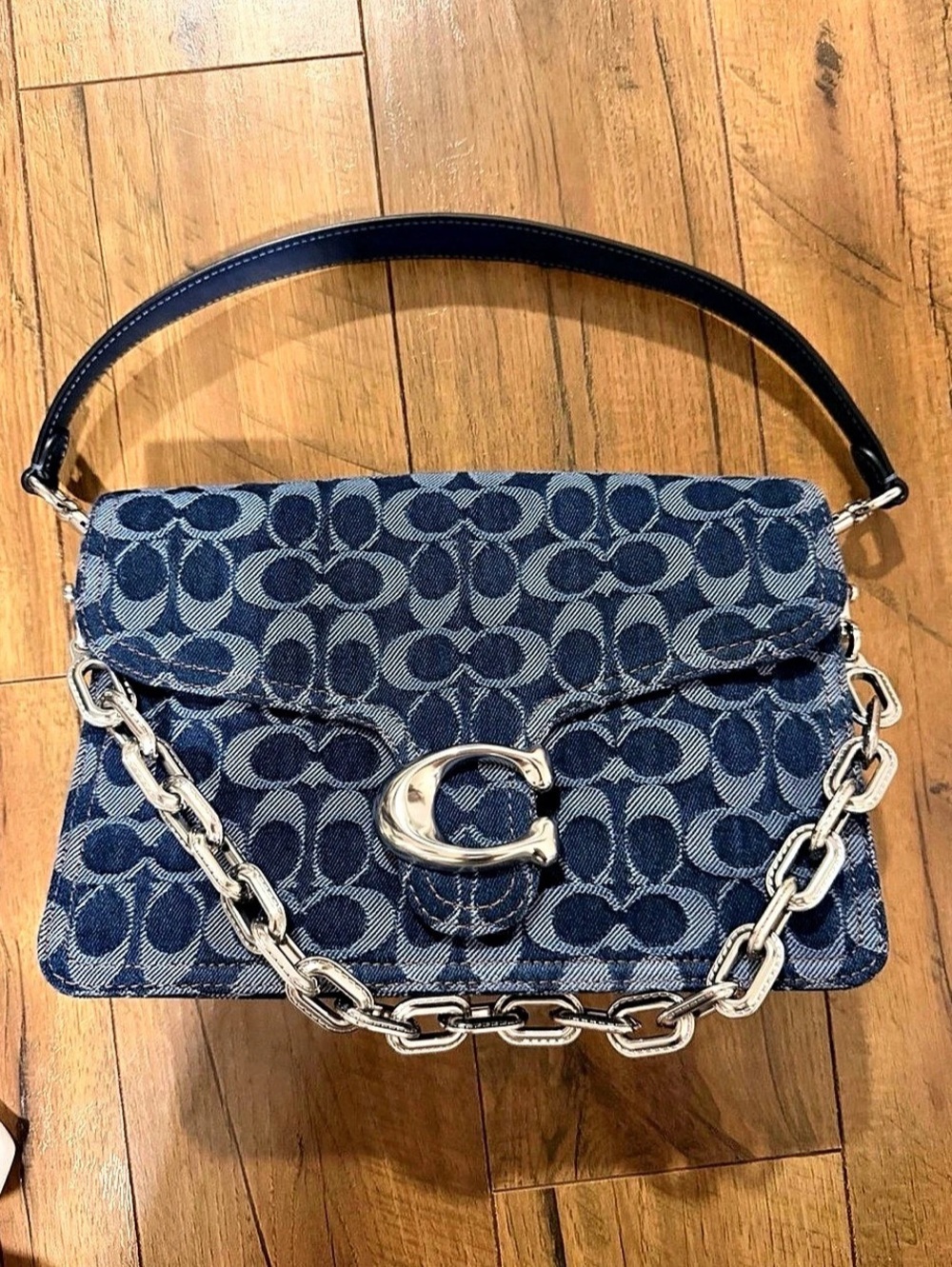 Coach Tabby Denim Logo Chain Shoulder Bag